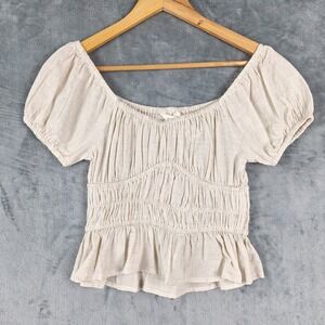 Womens Top Small Linen Blend Milkmaid Cottagecore Ren Fair Babydoll Peasant Crop